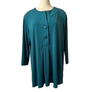 Susan Graver Teal Button-Accent Blouse